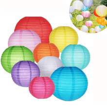 Lanternas de papel coloridas (10 unidades, 15/20/25/30 cm), decoração de bola suspensa com estrutura de metal – Festa, Casamento, Casa