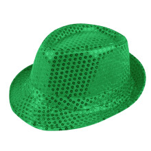 Paillettenbesetzter Jazz-Fedora-Hut für Herren – Grün, Bühnenauftritt