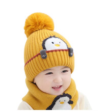 AWZXDE Baby Hats Soft Warm Knit Hat Kids Winter Hat With Comfortable Earflap Scarf Hood Hat For Boys Girls Yellow