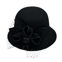 Dame vintage clochehat med mesh og blomsterdetaljer, sort M