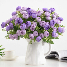 28 cm kunstige blomster - 15-hovedede kunstige blomster til udendørs bryllup og boligindretning (lilla)