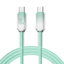 Cabo de carregamento USB-C Ice Crystal de 60 W com carregamento rápido e suporte para transmissão de dados de 480 Mbps para celulares.