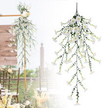 Guirnalda artificial colgante de campanillas – 77 x 20 cm, color blanco, resistente a los rayos UV, ideal para decorar porches, patios, vallas y