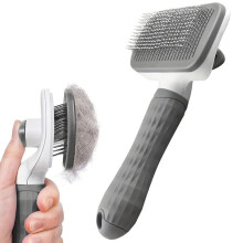 Self Cleaning Slicker Brush,Dog Brush and Cat Brush with Massage Particles,Removes Loose hair & Tangles,Skin Friendly and Promote Circulation(Gray)