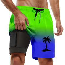 Men's 2 In 2 Running Shorts Beach Quick Dry Athletic Shorts With Liner Summer Hawaiian Print Drawstring Workout Shorts With Pockets Soft Trousers