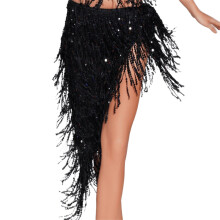 Lenço de quadril para dança do ventre feminino, saia para dança do ventre com lantejoulas e franjas, lenço de quadril longo com borlas para