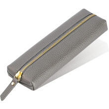 Genuine Leather Pen Case, Cowhide Pencil Pouch with Zipper, Soft Black Pen Bag for Adults