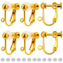 24pcs Clip-on Earring Findings w/ Screw Backs, Easy-Open Loops & Soft Cushions for Non-Pierced Ears – Golden, compatible with standard earrings