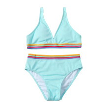 AWZXDE Two Piece Swimsuit For Girls Split Sporty Bathing Suit Bikini Set For Big Kids Swimming And Beach Sky Blue