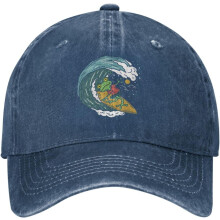 Vintage Frog Surfing Denim Baseballpet – Verstelbaar
