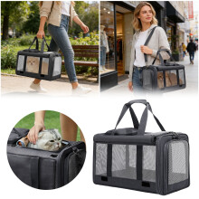 Portable Airline-Approved Pet Carrier Bag for Dogs & Cats – Large 47x30x31cm, with Storage, Compatible with Hiking & Camping