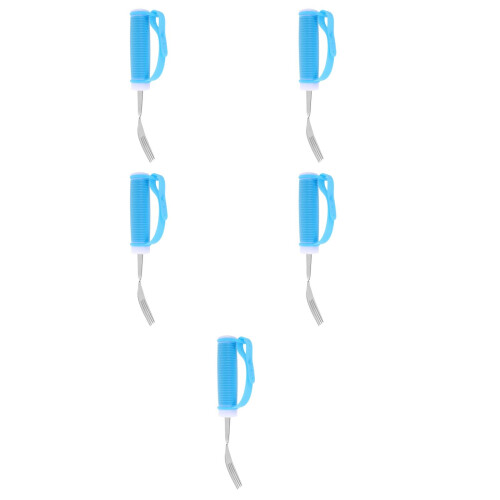5Pcs Sky-Blue Elderly Auxiliary Forks Ergonomic Anti-Spill Utensils