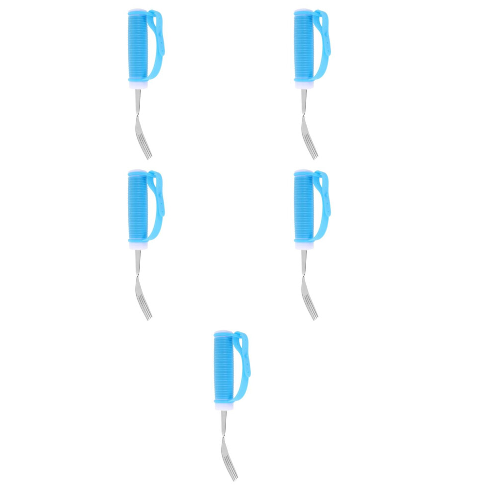 Ohphcall Blue 5Pcs Sky- Elderly Auxiliary Forks Ergonomic Anti-Spill Utensils