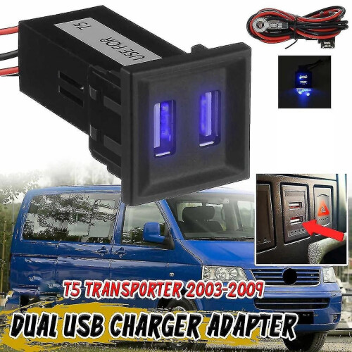 Blue Dual Usb Charger Adapter Socket For T5 Transporter 2003-2009 1
