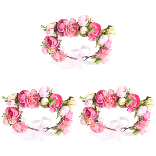 3Pcs Pink Fabric Simulation Rose Hair Ornaments Decorative Accessories
