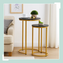 Satztische in Marmoroptik, 2er-Set, Metallbeine