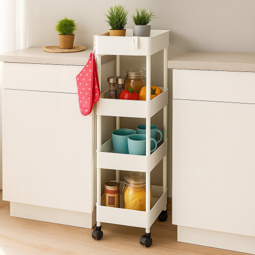 Carrello con ruote a 4 livelli, contenitore multiuso