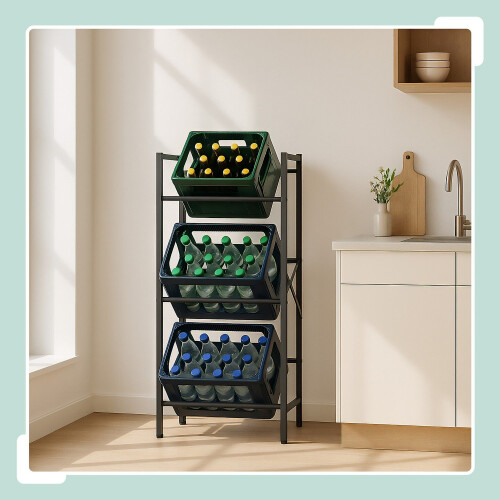 Black Steel Beverage Crate Rack for 3 Crates