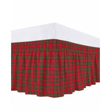 Fustă de pat king size în carouri roșii și verzi de Crăciun, model Buffalo, cădere 40 cm, rezistentă la șifonare/decolorare, elastic reglabil