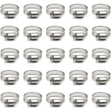 Slangeklemme, 25-pak rustfri stål slangeklemmer til snekkegear, 16-25 mm (5/8-1 tommer)