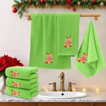 Weiche Badehandtuch-Sets mit Weihnachtsmotiven, grüne Baumwoll-Waschlappen, 35,5 x 76 cm, waschbar, dick, für Küche und Bad, 3er-Pack