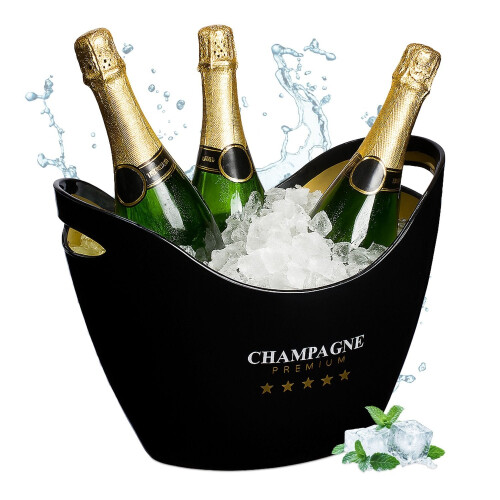 Champagner-Eiskübel, 8L Schwarz/Gold, Getränkekühler