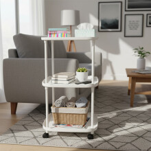 3-Tier End Table with Wheels and Storage Shelf White