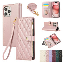 Etui na zamek błyskawiczny na karty Solt, skórzane, na ramię, kompatybilne z iPhone'em 16Pro Max 15Plus 14 13 12 11SE 2022, torebką z klapką i