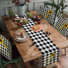 Household Antependium,Long Cotton and Linen Stain-Resistant Tablecloth,Bee Festival Long Cotton Dirt Decorative Tablecloth Plaid Sunflower Table Flag