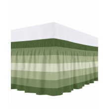 Fustă de pat California King, verde salvie, lungime 45 cm, dungi ombre, rezistentă la șifonare și decolorare, elastic reglabil