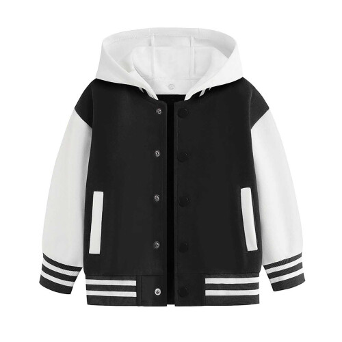 Kinder-Baseballjacke mit Kapuze und Farbblockmuster, langärmelig