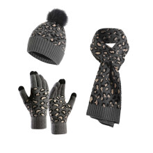 AWZXDE Leopard Print 3-Piece Set: Hat, Scarf & Touchscreen Gloves for Men/Women – Cold Weather Outdoor Use, Compatible with All Devices
