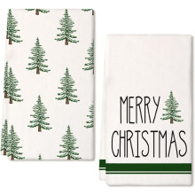 Conjunto de 2 panos de prato/mão com estampa de Natal, árvore de Natal verde e neve. Decoração natalina para casa, banheiro e festas.
