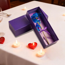 Forever Rose: Real Preserved Blue Rose with Gold Leaf in Luxury Box – Romantic Gift for Her, Anniversary, Birthday (Compatible with Gifting)