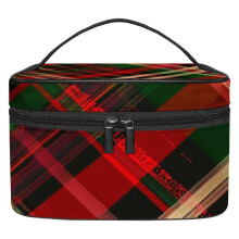 Trousse de maquillage à carreaux de Noël, trousse de voyage cosmétique, grande capacité de rangement, pochette portable pour femmes et filles