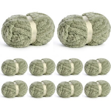 Hilo grueso de chenilla para tejer a mano, color verde salvia, paquete de 10 unidades