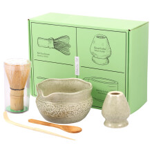 Tazón y soporte para batidor de matcha, taza de té de 580 ml de bambú y cerámica de primera calidad, fácil de limpiar para kit de iniciación de