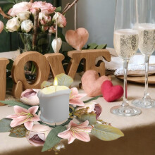 Couronne de lys artificiels rose poudré, anneau de bougie de 30 cm