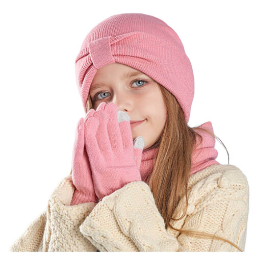 Kinder-Strickset Mütze Schal Handschuhe einfarbig warm
