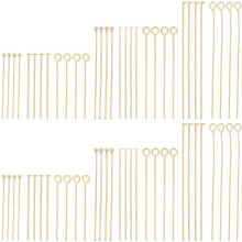 8 Styles 240pcs Stainless Steel Eye Pins, 30-50mm, Golden Ball Head, Open Eye Pins for Jewelry Making & Crafts