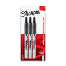 3pk Permanent Markers Retractable Fine Tip Black
