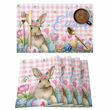 Sets de table de Pâques (lot de 2) avec motifs aquarelle lapin, œufs et fleurs.