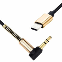 Flexible USB C To 3.5mm Sound Cable Coiled Car Stereo Cord with 90 Degree Connection Stretchable Cord for Type C Devices
