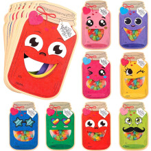 50-Pack Kids Valentine Cards for Classroom – Colorful Candy Jar Treat Cards with Bags, Cute Exchange Cards for School Parties (Candy Not Included)