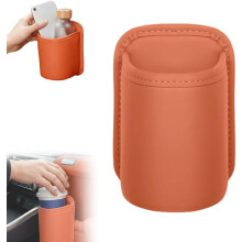 Universal Leather Car Door Cup Holder Trash Can, Leakproof Bin, Multifunctional Back Seat Organizer for Phones, Snacks, Drinks (Orange)
