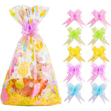 40pcs Easter Cellophane Bags & Pull Bows Set (16x24") – 20 Bags + 20 Bows, Perfect for Gifts, Wine Bottles, Baskets