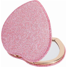 Miroir de poche double face en forme de cœur rose, grossissement x3