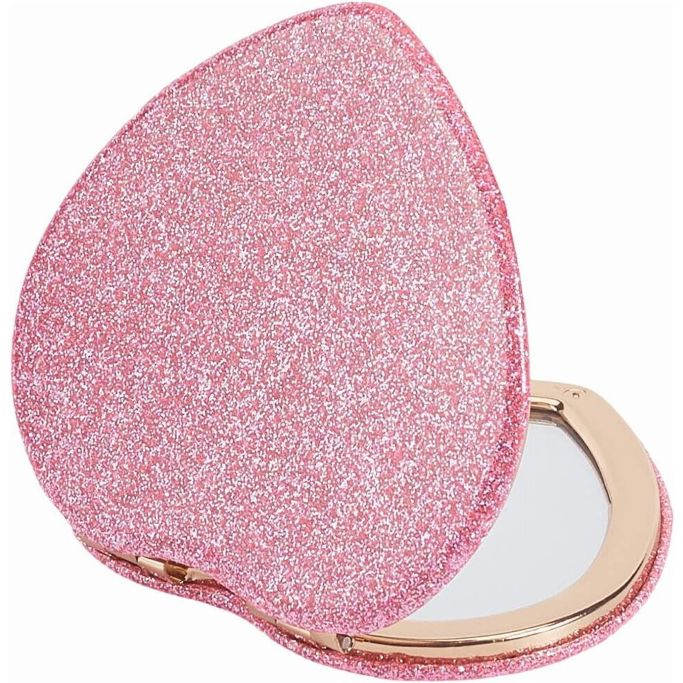 Pink Heart Compact Mirror Purse Magnifying Mirror Mini Glass Glitter Folding Handheld Vanity Double Sided Portable Plastic Makeup Looking Glass