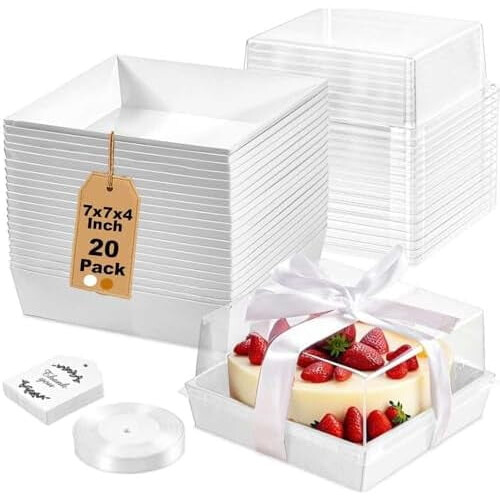 Cake Boxes with Clear Lids 7x7x4 inch 20-Pack
