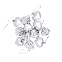12Pcs Heart Shaped 3D Baubles Ornaments, Valentine's Day Hanging Decoration, Christmas Tree Home Party Decor,Silver